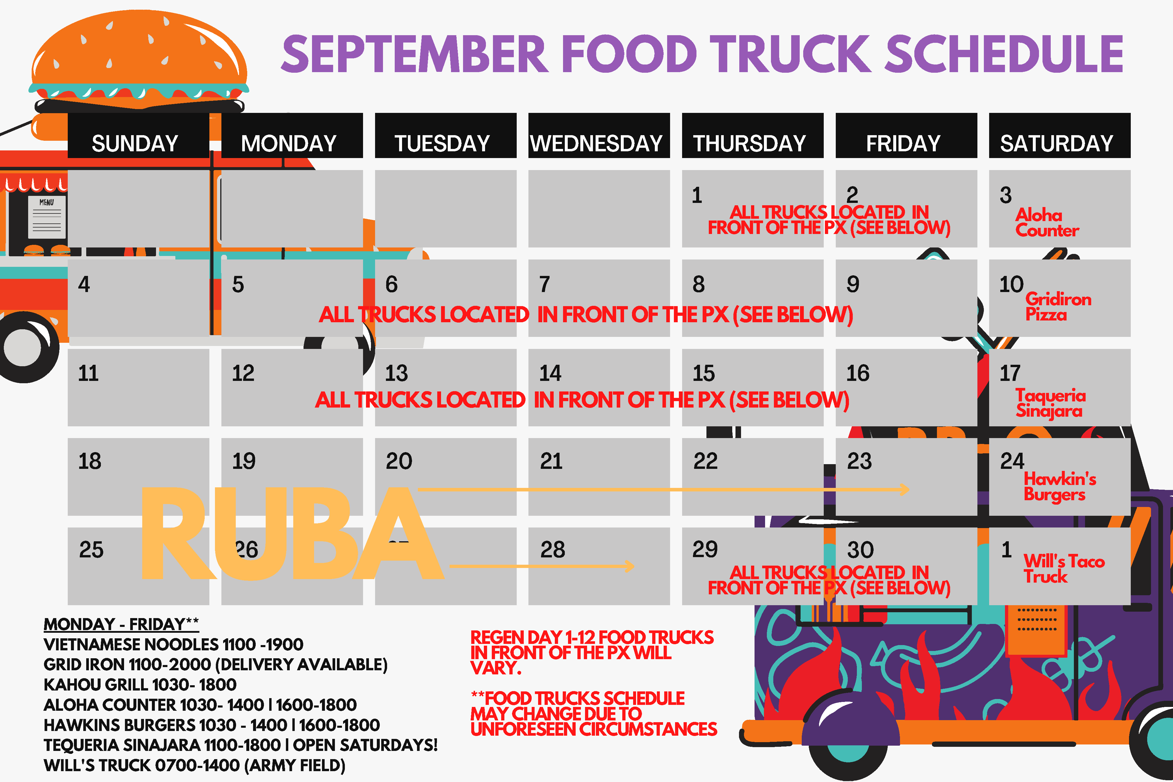 August September FOOD TRUCK SCHEDULE Page 2 